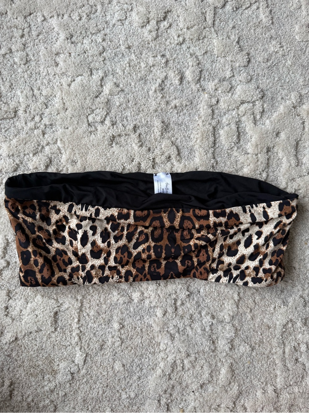 Leopard Print Bandeau Bikini Top - Black & Brown